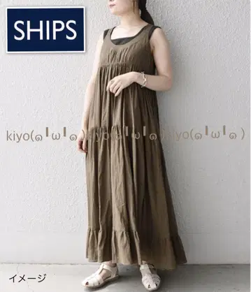 쉽스 아메리칸 슬리브 티어드 원피스 S 카키