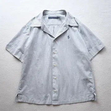RALPH LAUREN 포니 자수 오픈 카라 스트라이프 셔츠 반팔