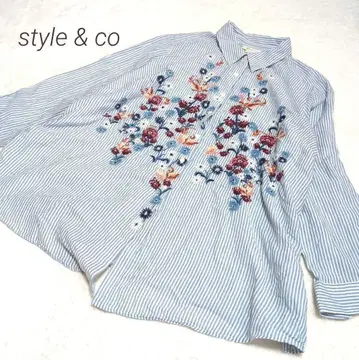 style&co 꽃무늬 자수 3XL 스트라이프 셔츠 루즈핏 8996