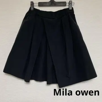 Mila Owen 블랙 심플 플리츠 미디 스커트