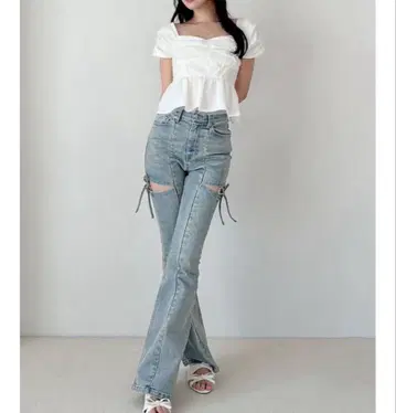 리젝시 RESEXXY 컷 아웃 리본 데님 팬츠 S 사이즈