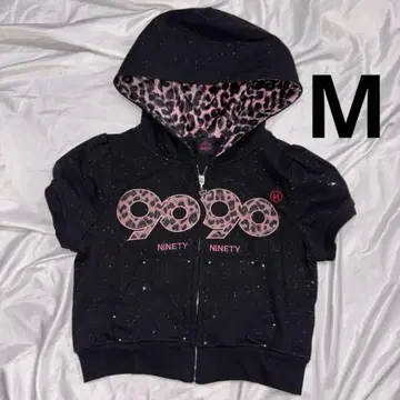 9090 OG 로고 글리터 하프 지퍼 후드 티셔츠 M