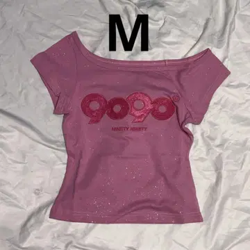 9090 OG 로고 오프 숄더 글리터 티셔츠 M