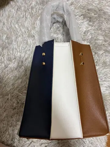 삼색 토트백 네이비 화이트 브라운