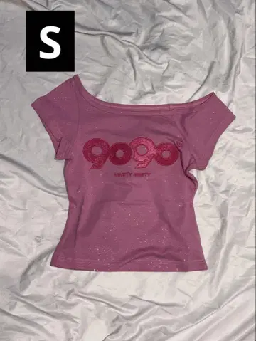 9090 girl OG 로고 오프 숄더 글리터
