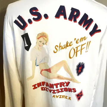 남성용 [새상품급 아비렉스] 화이트 2XL 롱 T USARMY 핀업걸