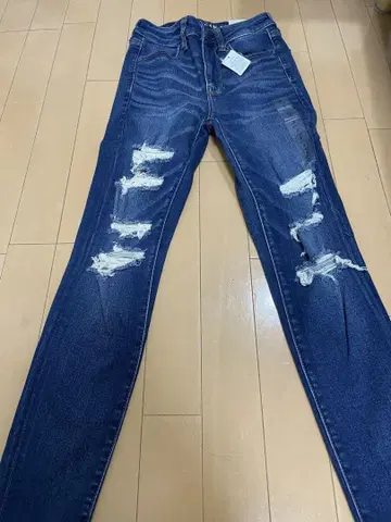 데미지 스키니 데님 사이즈 2 다크 블루