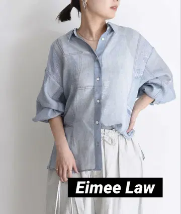 Eimee Law 패치워크 데님 프린트 셔츠 시어 셔츠