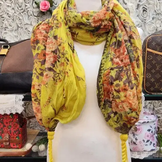 Marie Claire Cotton Candy Check Scarf Yellow Sky Blue on