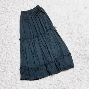 롱 스커트 캉캉 스커트 프릴 허리밴딩 맥시 길이 편안함 블랙