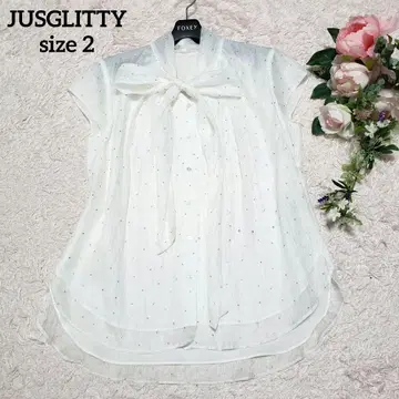JUSGLITTY 저스길리티 리본 타이 도트 쉬폰 반팔 셔츠 컨디션 최상