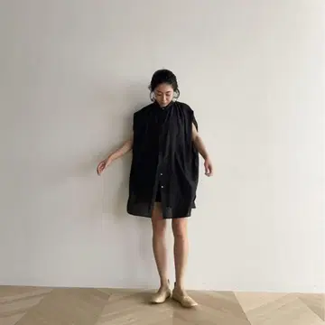 시루무린 튜닉 슬리브리스 블라우스 코튼 레이온