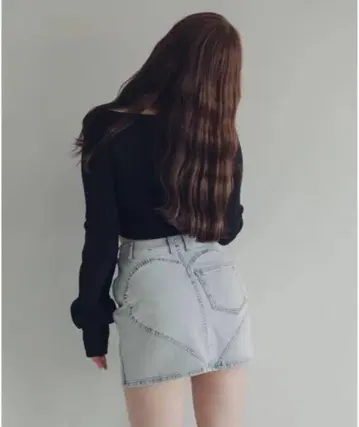 라이트 블루 데님 미니 스커트