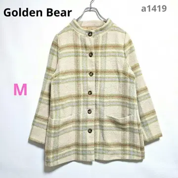 골든 베어 노카라 코트 M 베이지 체크 울 혼방