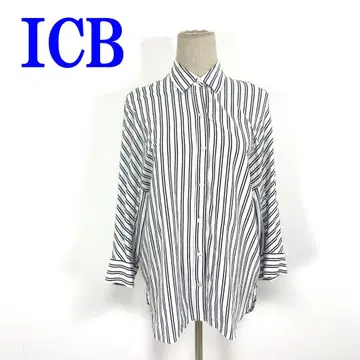 ICB 아이시비 7부 소매 셔츠 화이트 블랙 코튼 100% S C3567