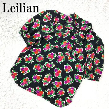 Leilian 레리안 리본 타이 블라우스 꽃무늬 블랙 9 B827