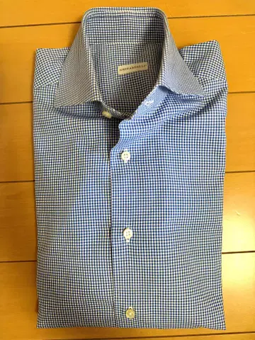 GHIRARDELLI 코튼 깅엄 체크 와이드 칼라 셔츠 37