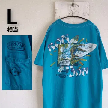 80s RON JON SURF SHOP 포켓 티셔츠 블루 L