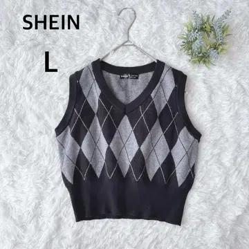 쉬인 SHEIN 니트 베스트 아가일 무늬 블랙 그레이