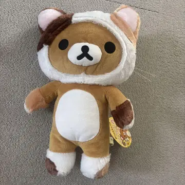 리락쿠마 브라운 고양이 귀 봉제 인형 약 30cm