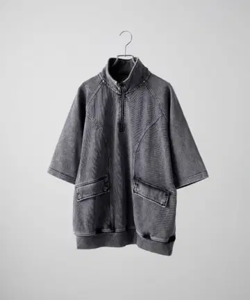 CLEL 헤비 웨이트 빈티지 디자인 반팔 하프 지퍼 티셔츠 L