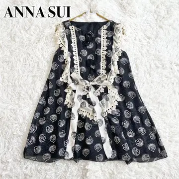 ANNA SUI 실크 100% 올 패턴 프릴 레이스 리본 원피스