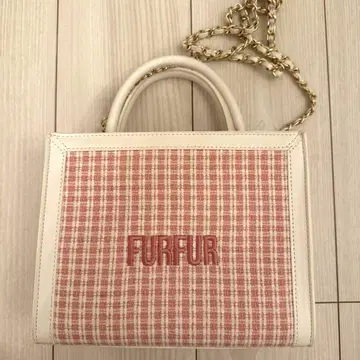 FURFUR 트위드 로고 토트백 핑크