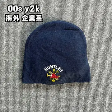 Y2K 00s 기업형 와펜 니트 캡 비니 네이비 남녀 공용