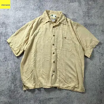 Banana Cabana 실크 셔츠 XL 올 패턴 베이지 오픈 카라 셔츠