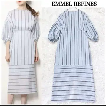 EMMEL REFINES 벌룬 슬리브 스트라이프 원피스 S