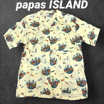 papas 아이슬란드 올 패턴 알로하 셔츠 오픈 카라 린넨 고추 패턴