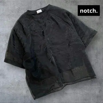 새상품급! notch. 오간자 5부 소매 레이어드 상의 BLACK