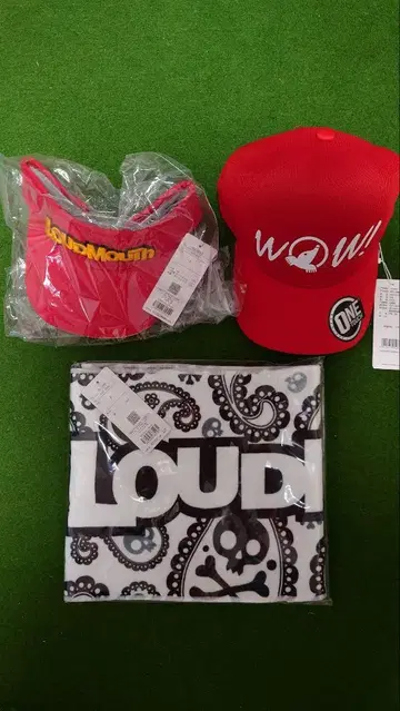 LOUDMOUTH 선바이저 (레드)와 타월 혼마 캡 (레드)