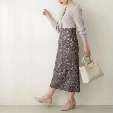 프로포션 바디 드레싱 롱 내로우 레이스 타이트 스커트 차콜