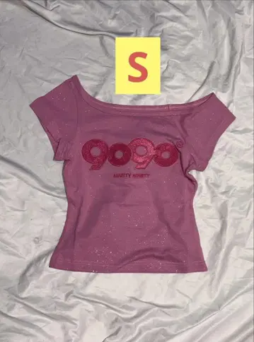 9090 OG 로고 오프 숄더 글리터 티셔츠 S