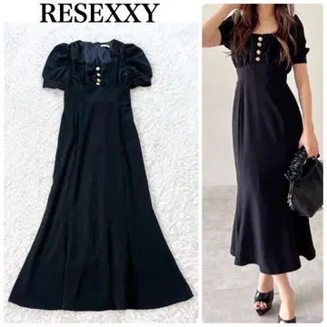 RESEXXY 리젝시 퍼프 슬리브 머메이드 원피스 블랙 롱