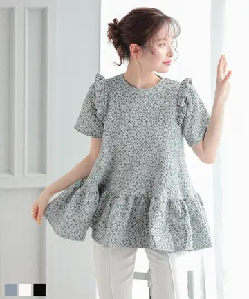fitmore 핏모어 자카드 페플럼 상의 꽃무늬