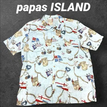 papas 파파스 아이슬란드 올 패턴 알로하 셔츠 린넨 마린 패턴
