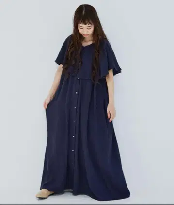 Libra 거즈 원피스 네이비 리브라
