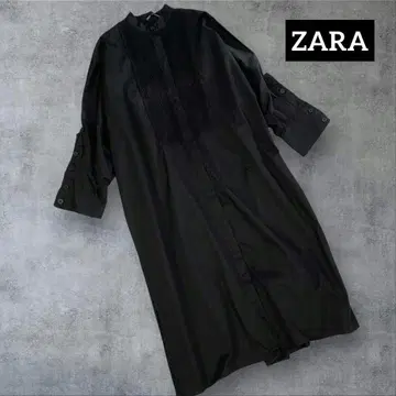 새상품급! 자라 턱 플리츠 밴드 카라 셔츠 원피스 BLACK
