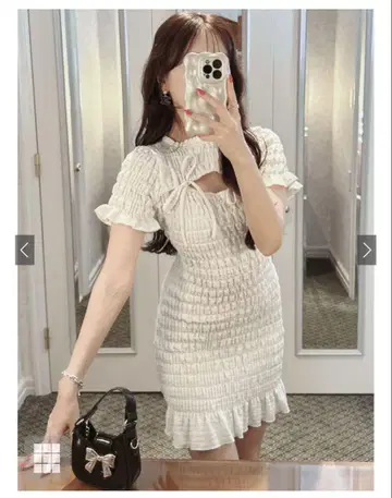 GRL 페티코트 리본 셔링 미니 원피스