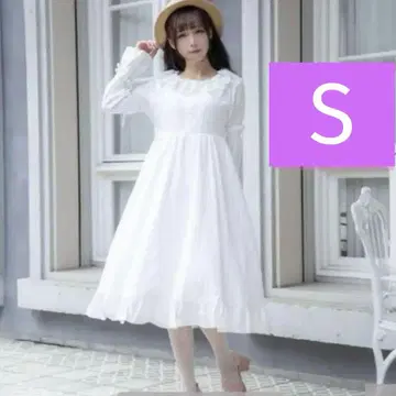 미나카타 유이 옷깃 레이스 프릴 원피스 시마무라 화이트 화이트 컬러 S