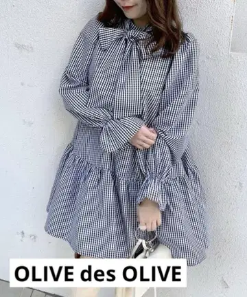 OLIVE des OLIVE 체크 미니 원피스 리본