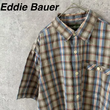 Eddie Bauer 체크 무늬 반팔 셔츠 루즈한 남성용 M 사이즈