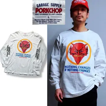 PORKCHOP 소매 프린트 데빌 롱 티셔츠 size L 바이커