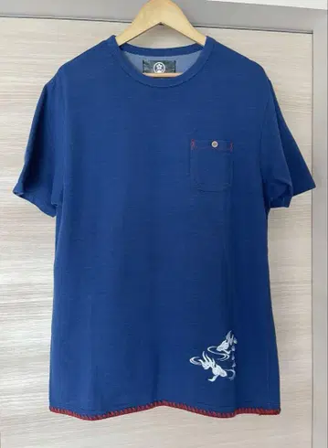 SHARAKU 인디고 블루 반팔 티셔츠 자수 티셔츠 2XL
