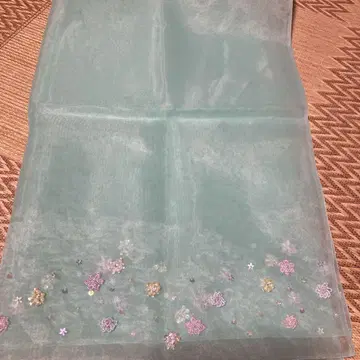 민트 그린 오간자 숄 비즈 꽃무늬 자수