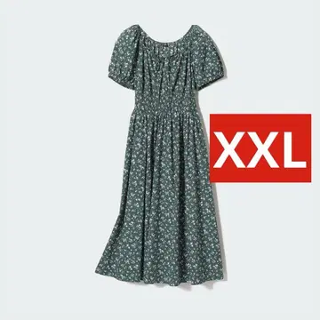 유니클로 볼륨 슬리브 원피스 XXL 그린 꽃무늬 빅 사이즈