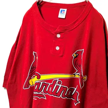 러셀 애슬레틱 MLB 카디널스 27 하프 버튼 티셔츠 레드 L 구제 의류