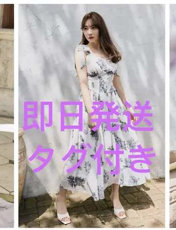 herlipto 해바라기 프린트 미디 드레스